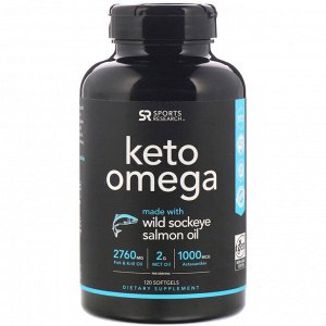 Sports Research, Keto Omega, кето омега с рыбьим жиром дикой красной нерки, 120 мягких таблеток