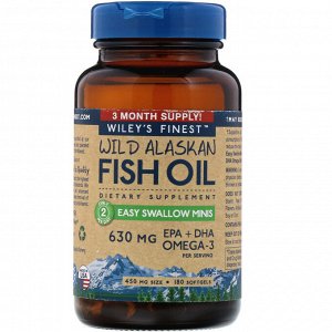 Wiley&#x27 - s Finest, Wild Alaskan Fish Oil, Easy Swallow Minis, 630 mg, 180 Softgels