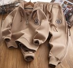 Костюм трикотажный однотонный: толстовка, воротник на молнии + джоггеры, хаки