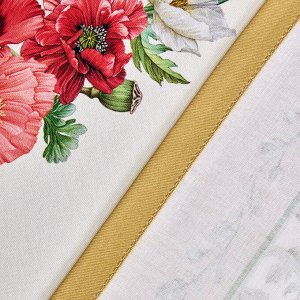 Скатерть "Маки" 140x180 см, Кремовая, 100% Хлопок с Пропиткой, Твил - Идеальный Выбор для Вашего Стола!, 1 шт.