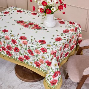 Скатерть "Маки" 140x180 см, Кремовая, 100% Хлопок с Пропиткой, Твил - Идеальный Выбор для Вашего Стола!, 1 шт.