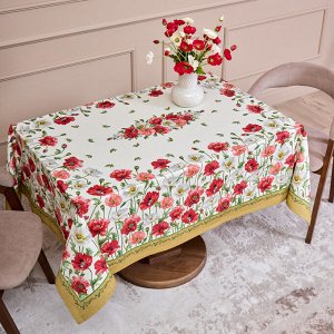 Скатерть "Маки" 140x180 см, Кремовая, 100% Хлопок с Пропиткой, Твил - Идеальный Выбор для Вашего Стола!, 1 шт.