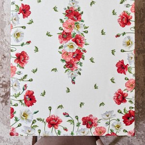 Скатерть "Маки" 140x180 см, Кремовая, 100% Хлопок с Пропиткой, Твил - Идеальный Выбор для Вашего Стола!, 1 шт.