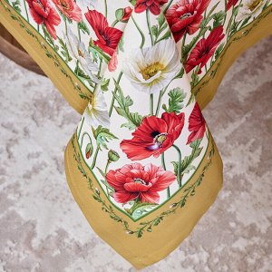 Скатерть "Маки" 140x180 см, Кремовая, 100% Хлопок с Пропиткой, Твил - Идеальный Выбор для Вашего Стола!, 1 шт.