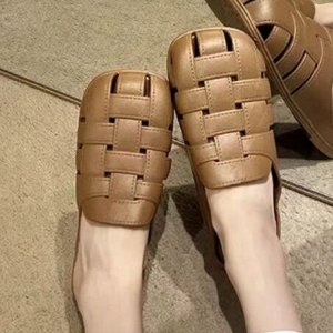 Женские плетеные мюли закрытые, коричневые