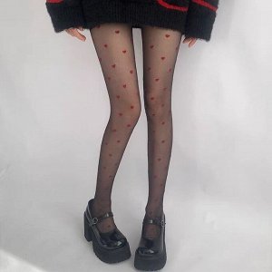 Капроновые колготки с красными сердцами