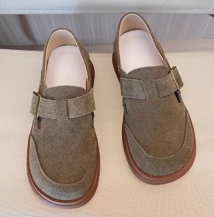 Лоферы летние из натур. кожи повседневные, зеленый хаки