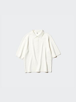 UNIQLO - однотонный свитер-поло из хлопка - 01 OFFWHITE
