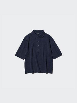 UNIQLO - однотонный свитер-поло из хлопка - 01 OFFWHITE