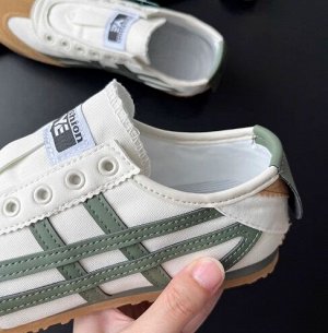 Кеды женские "Forrest Gump" текстильные на шнурках, дышащие облегченные, зелено-коричневый