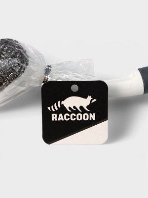Щётка для мытья посуды с металлической губкой Raccoon Breeze, удобная ручка, 30x6 см