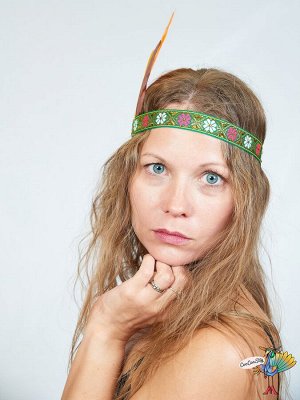 повязка Индейца на голову, 3 пера оранжевое, желтое и коричневое, ширина 2 см (ТМ Lisena)