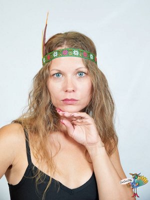 повязка Индейца на голову, 3 пера оранжевое, желтое и коричневое, ширина 2 см (ТМ Lisena)