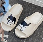 Сабо на толстой нескользящей подошве с котенком , белые