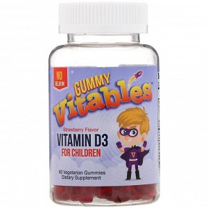 Vitables, Жевательный витамин D3 для детей, без желатина, вкус клубники, 60 вегетарианских жевательных таблеток