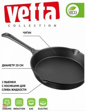 Сковорода чугунная 2 слива, d20 см