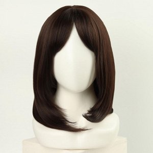 Парик искусственный, с чёлкой, имитация кожи, 30 см, каштановый