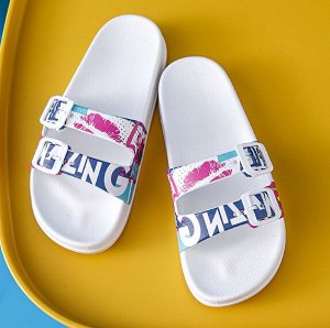 Женские шлепанцы нескользящие, с двойной пряжкой, белые