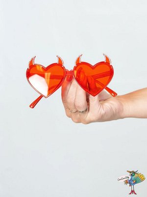 очки Дьявольское Сердце, красные со стразами, 14,0х7,0 см