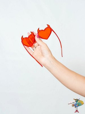 очки Дьявольское Сердце, красные со стразами, 14,0х7,0 см