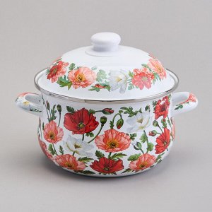Эмалированная кастрюля с крышкой "Маки", 2.8 л, 20x12 см, 1 шт.