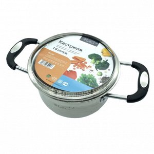 Кастрюля 1,9 л, d 16 см, стекл. крыш., нерж., силиконовые ручки, индукц, GLORY, MULTICO 1/9
