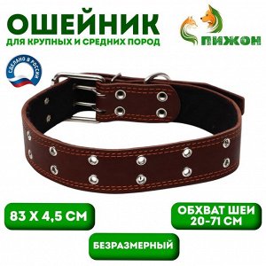 Ошейник кожаный на синтепоне, безразмерный, 83 х 4.5 см, ОШ 20-71 см, коричневый