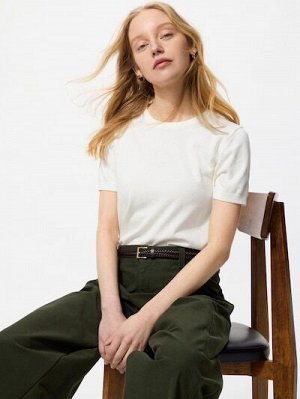 UNIQLO - однотонный свитер с короткими рукавами - 01 OFFWHITE