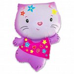 Фольга шар Котенок розовый с цветами 41&quot;/102,5 см