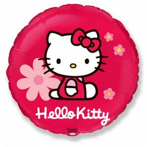 Фольга шар Круг Hello Kitty с цветами 18"/45 см