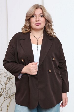 Жакет-5851 Фасон: Жакет
Материал: Креп, вискоза
Цвет: Коричневый
Длина рукава: Длинный рукав
Параметры модели: Рост 173 см, Размер 54

Жакет свободный крой шоколад
Стильный жакет прямого кроя из мяг