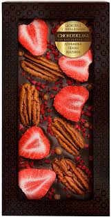 Шоколад темный с украшением "КЛУБНИКА, пекан, малина" в блистере, 100 г