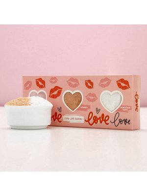 Соль для ванны Love, 3x100 г, аромат сочный персик, карамель, кокос, Чистое счастье