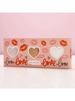 Соль для ванны Love, 3x100 г, аромат сочный персик, карамель, кокос, Чистое счастье