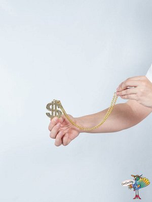 цепь с кулоном в форме Доллара $ стразы,золото, металл