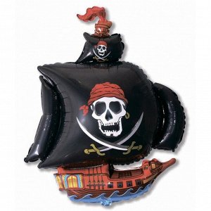 Фольга шар Пиратский корабль черный 14"/35 см 1шт Испания