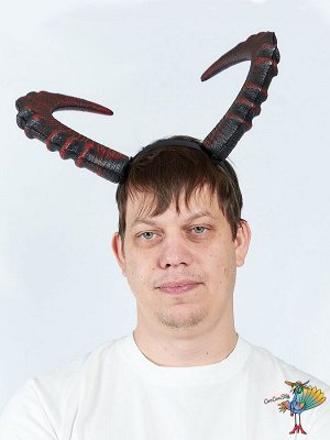 ободок рога Сатир черные с красным, 27х16 см, пенопласт