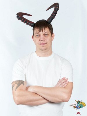 ободок рога Сатир черные с красным, 27х16 см, пенопласт