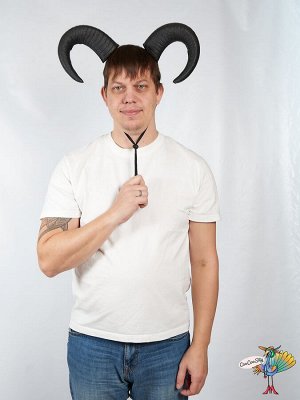 ободок рога Демон черные на резинке, 18х14 см, пенопласт