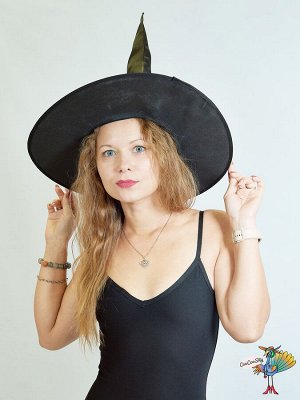 шляпа ведьмы Атласная черная, текстиль, высота 39см, обхват головы 59-61см