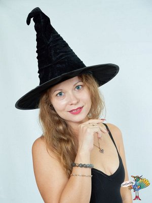 шляпа ведьмы Бархат черная, текстиль, высота 36см, обхват головы 57-59см