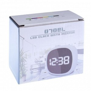 Часы-будильник электронные, с термометром, белые цифры, 8х8 см, микс