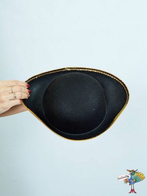 шляпа Пиратская череп с костями, детская, золотая окантовка, фетр, высота 8см, обхват головы 50-52см
