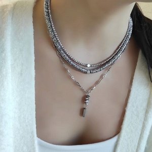 Сет из гематита серебристого цвета: два чокера и цепочка