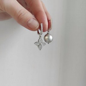 Серьги из серого хлопкового жемчуга
