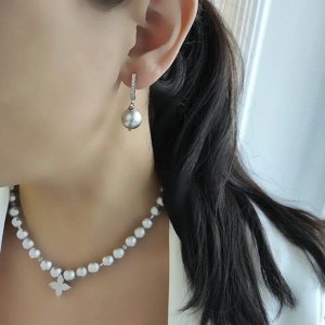 Серьги из серого хлопкового жемчуга