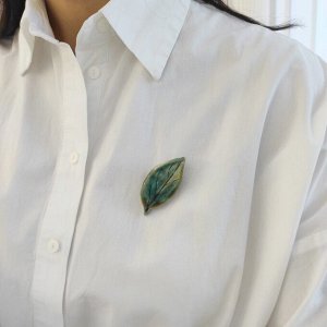 Брошь из керамики Лист, цвет зелёный
