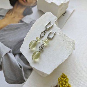 Серьги с лимонным цитрином, камни бочонки
