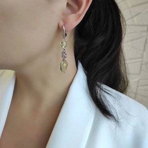Серьги с лимонным цитрином, камни бочонки