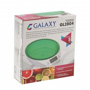 Весы кухонные Galaxy GL 2804, электронные, до 5 кг, LCD-дисплей, бело-зелёные